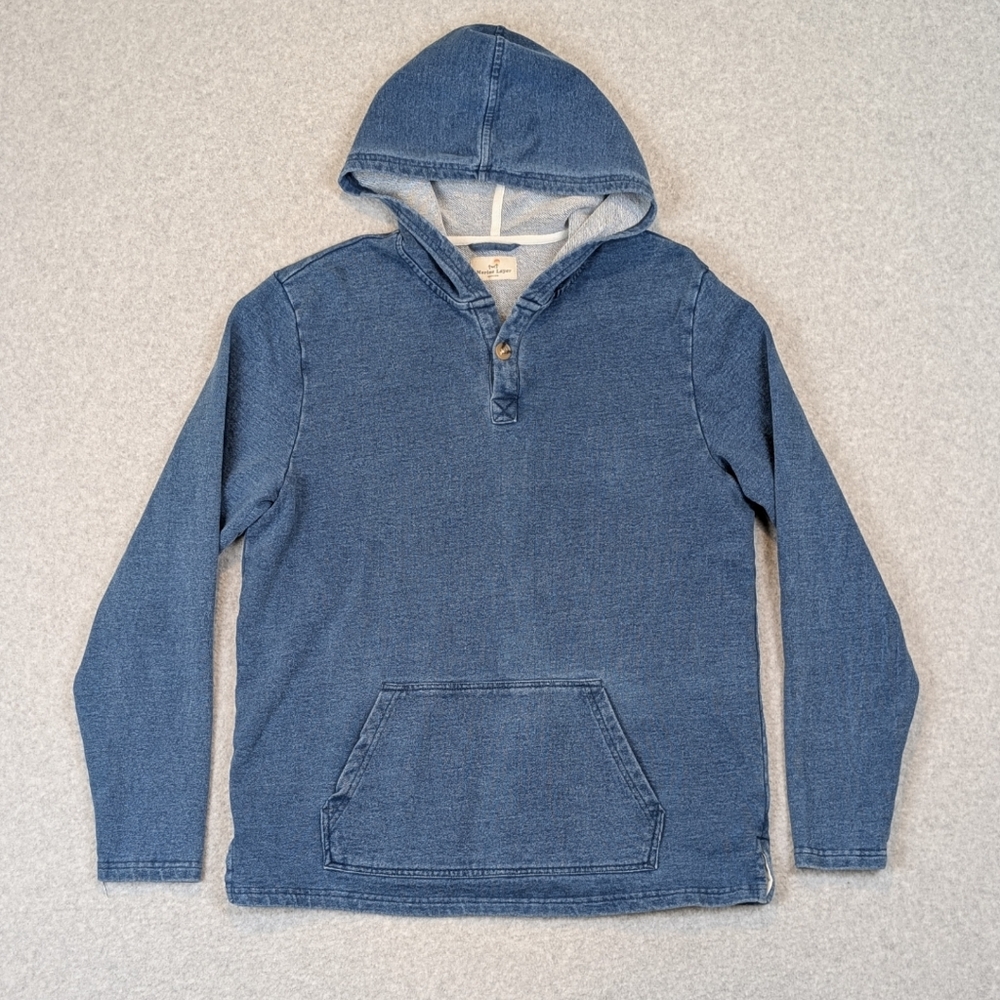 Marine Layer Terry Pullover Hoodie Men's Medium Blue Cotton Heathered Sweatshirt